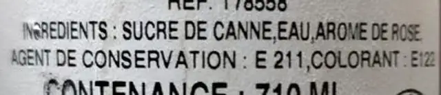 Hale's Rose Syrup Drink ingredients label