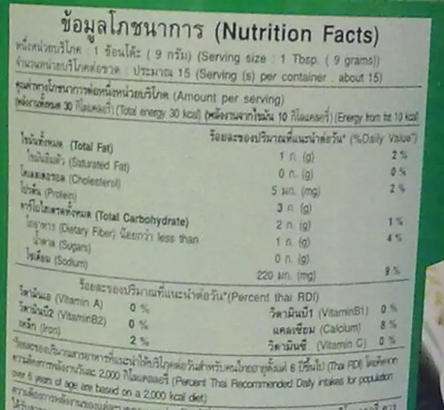 น้ำพริกสวรรค์ nutrition facts table