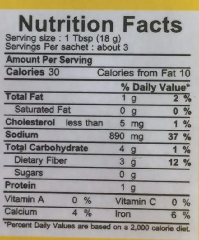 Mae Pranom Brand Yellow Curry Paste nutrition facts table