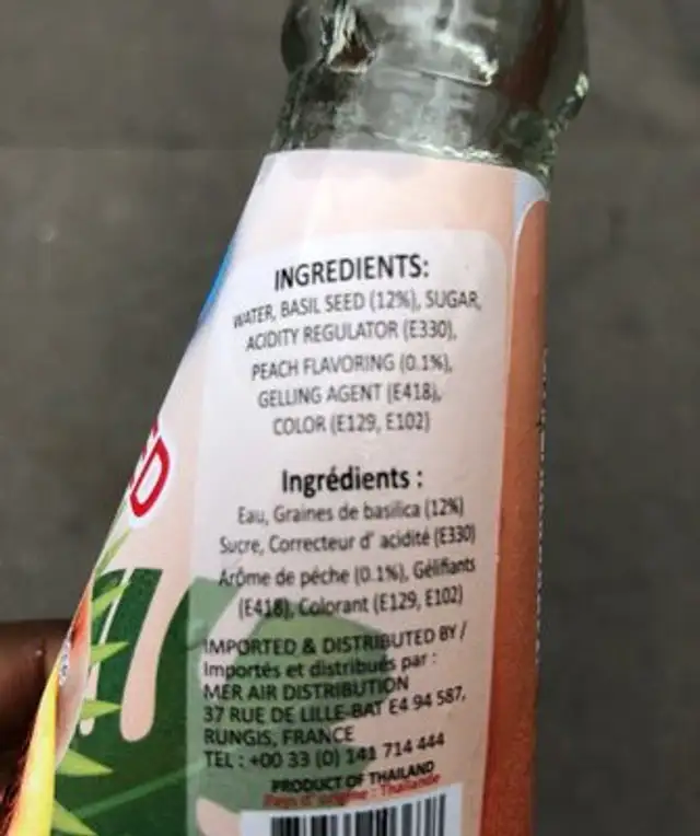 BASIL SEED DRINK ingredients label