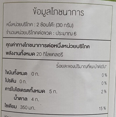 น้ำจิ้มสุกี้ nutrition facts table