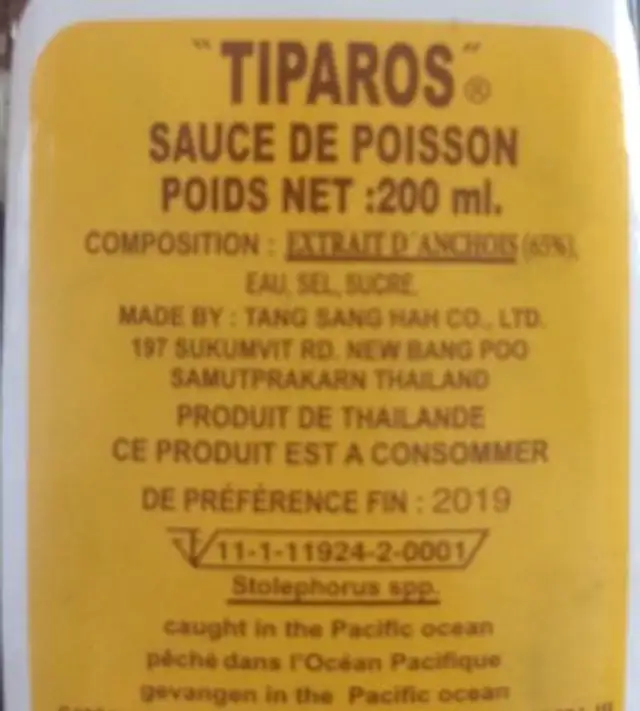 FischSauce De Poisson ingredients label