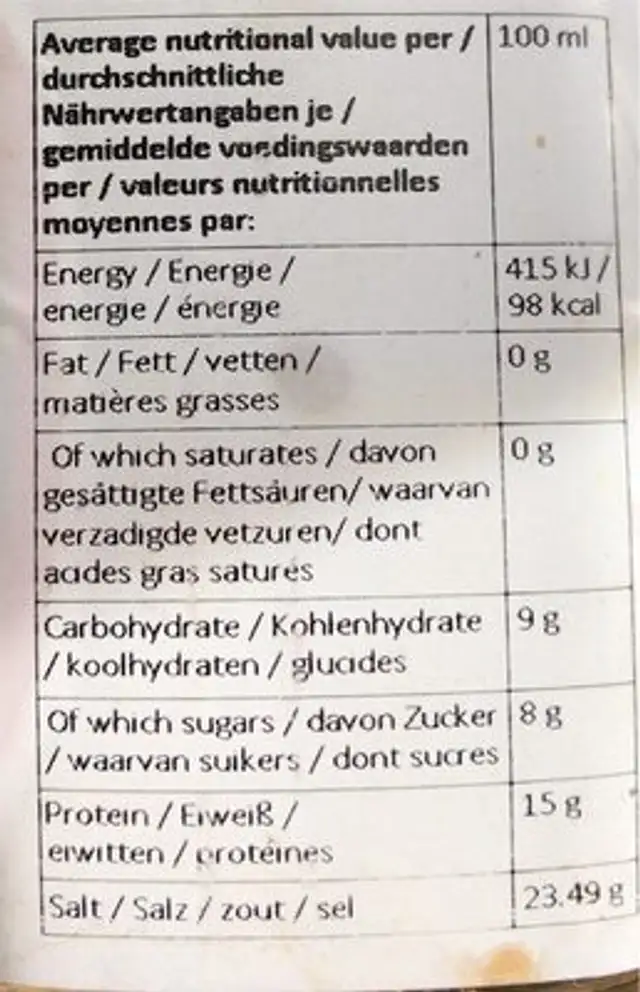 FischSauce De Poisson nutrition facts table