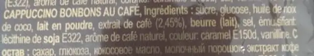 Kopiko Cappuccino Candy Bag ingredients label