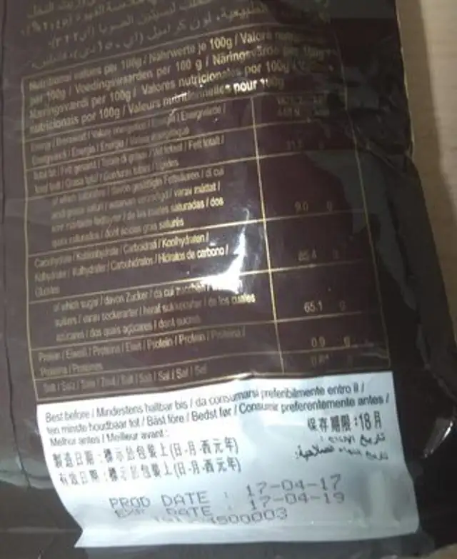 Kopiko Cappuccino Candy Bag nutrition facts table