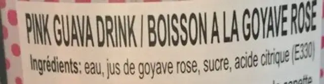 Pink Guava Drink ingredients label