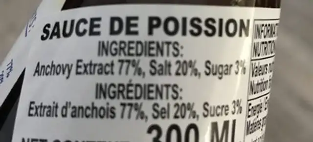 Sauce Poisson Ca Com 300ML ingredients label