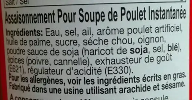 Préparation Soupe Poulet 225G ingredients label
