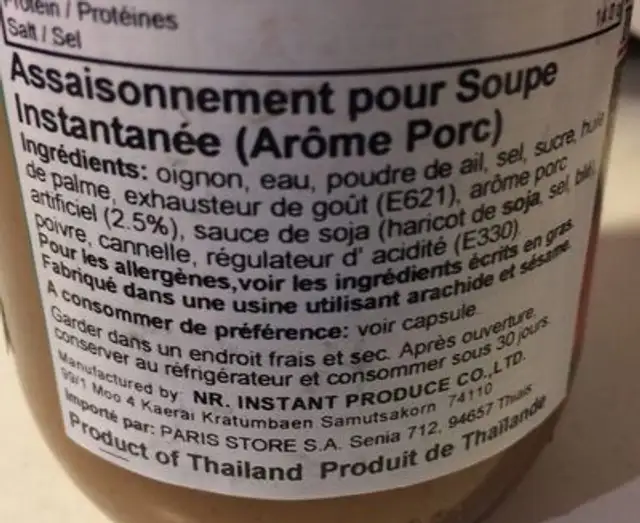 Por Kwan Instant Soup Base Concentrate Pork 225G ingredients label