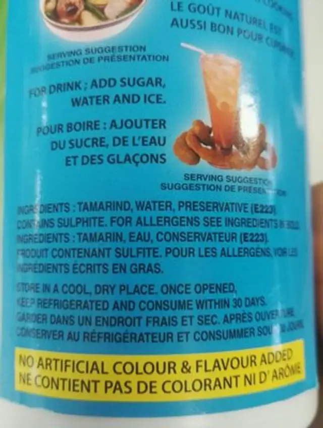 Por kwan, sour soup base mix ingredients label