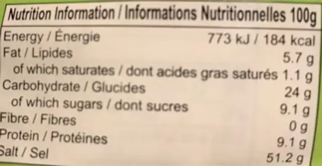 Preparation Pour Soupe Won Ton nutrition facts table