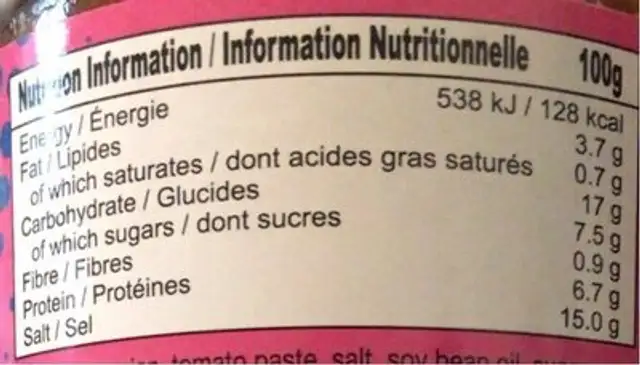 Pâte cuite épice de saveur boeuf nutrition facts table