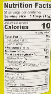 Vegetarian Oyster Sauce nutrition facts table