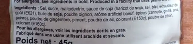Preparation Pour Soupe Pho Boeuf ingredients label