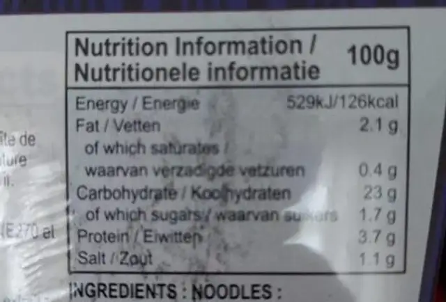 Hokkien noodles nutrition facts table