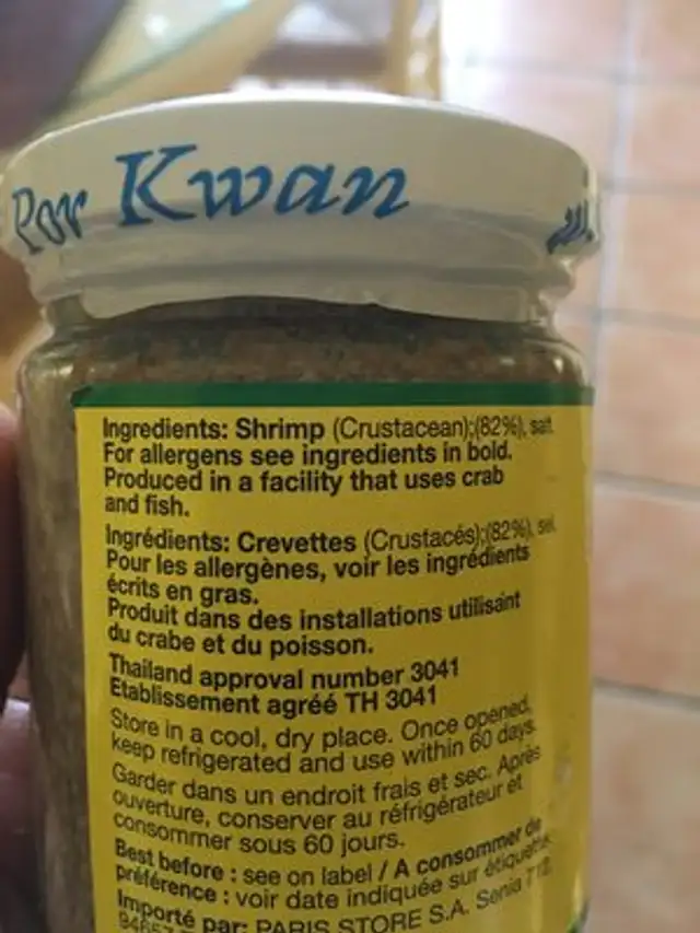 Pâte De Crevettes 227 G Kapi ingredients label
