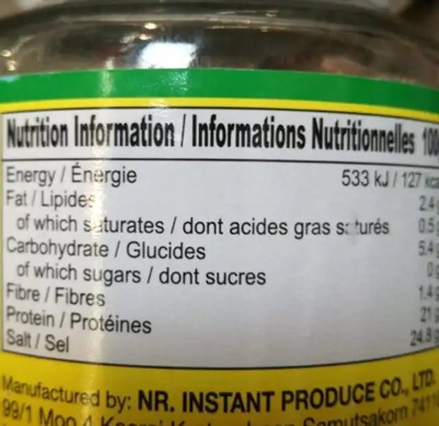 Pã¢te De Crevettes 454 G Kapi nutrition facts table