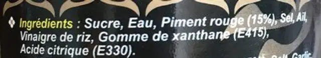 Sauce Piment ingredients label