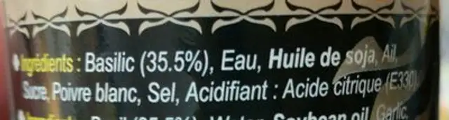Thai Heritage Basil Paste ingredients label