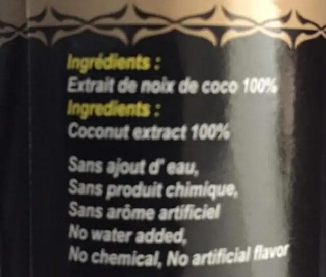 Extrait De Noix De Coco ingredients label
