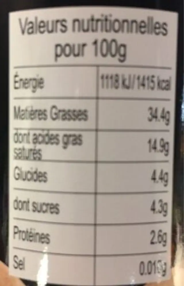 Extrait De Noix De Coco nutrition facts table