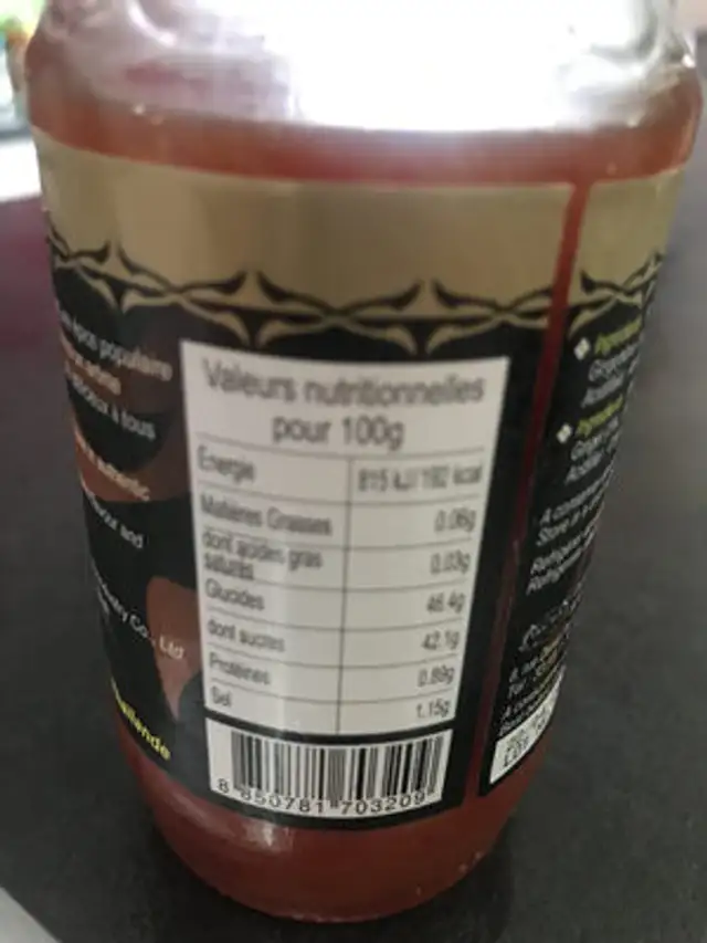 Sweet Chili & Ginger Sauce nutrition facts table