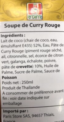 Roi Thai Red Curry Soup 250 ML. ingredients label