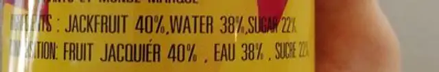 Jackfruit in syrup ingredients label