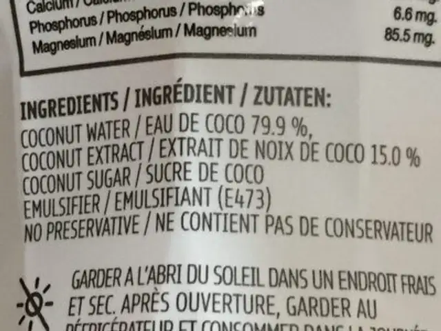 Coconut milk drink ingredients label