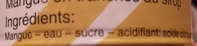 Mangue En Tranches ingredients label