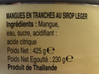 Mangue ingredients label