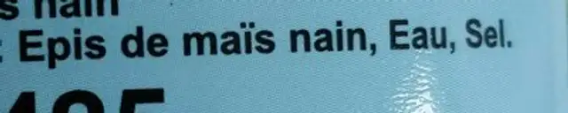 Jeune épis De Maïs ingredients label