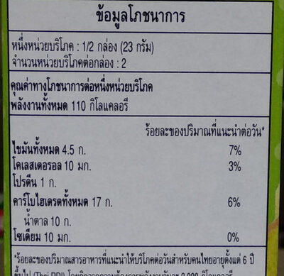 โคลอนกลิ่นชาเขียวมัชชะ nutrition facts table