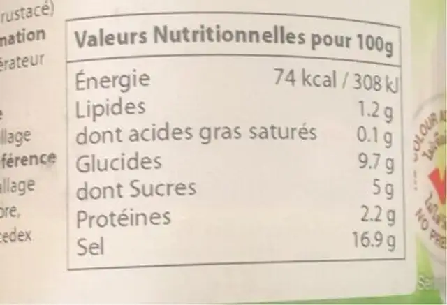 Pâte de Curry Vert nutrition facts table