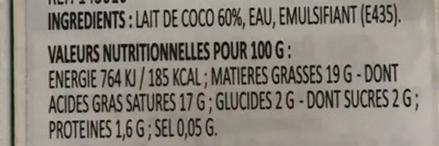Aroy-d Kokosnussmilch 100%, Ultrahocherhitzt 6 x 250ML ingredients label