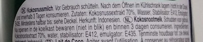 Latte di cocco ingredients label