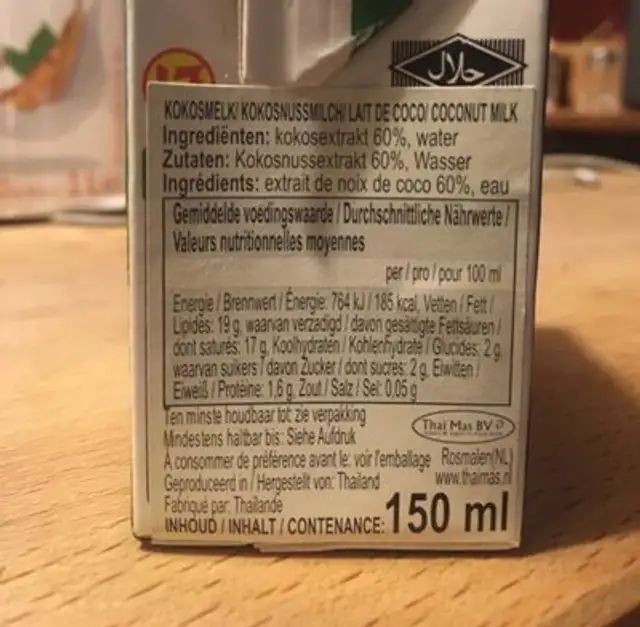 Coconut Milk ingredients label