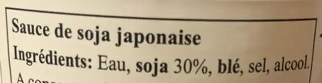 Sauce de soja japonaise ingredients label