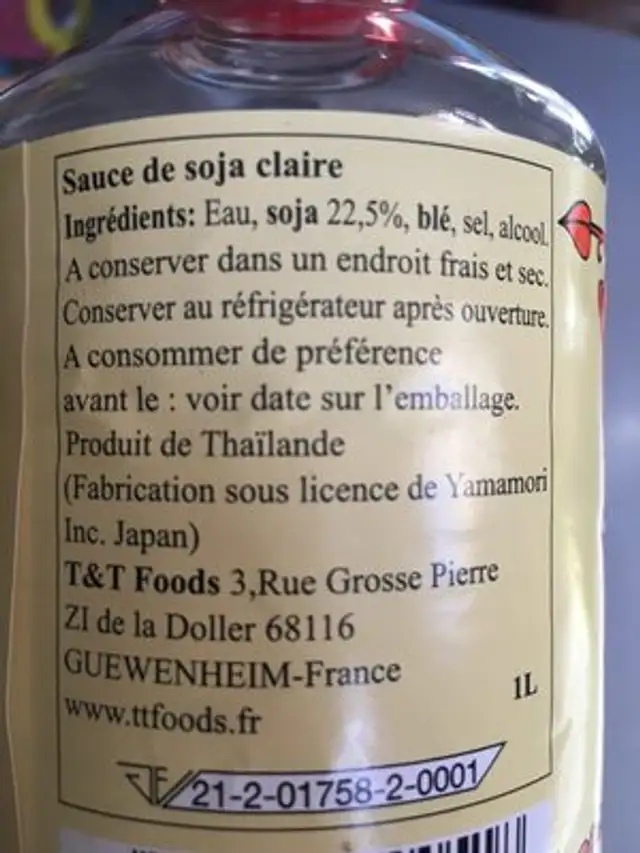 Sauce soja ingredients label