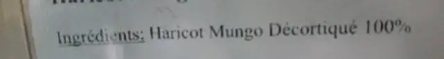 Peeled split mung bean ingredients label