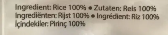 Rice pasta Penne Rigate ingredients label