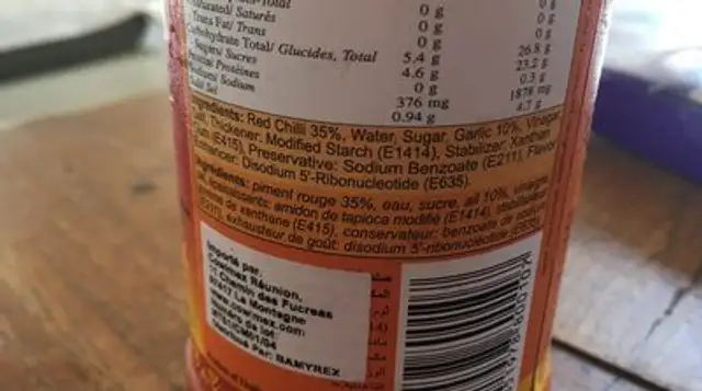 Thai Choice Chilli Garlic Sauc - ingredients label