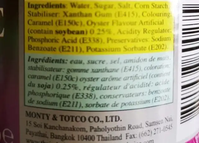 Vegetarian oyster sauce ingredients label