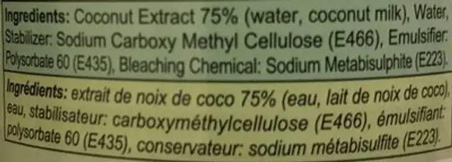 Coconut Milk ingredients label