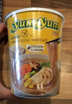 Brown rice noodles chicken flavor front packaging