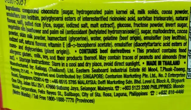 Coco cereal bar ingredients label