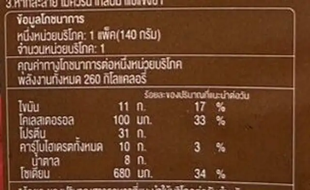ปลาอินทรีย์ทอดน้ำปลา nutrition facts table