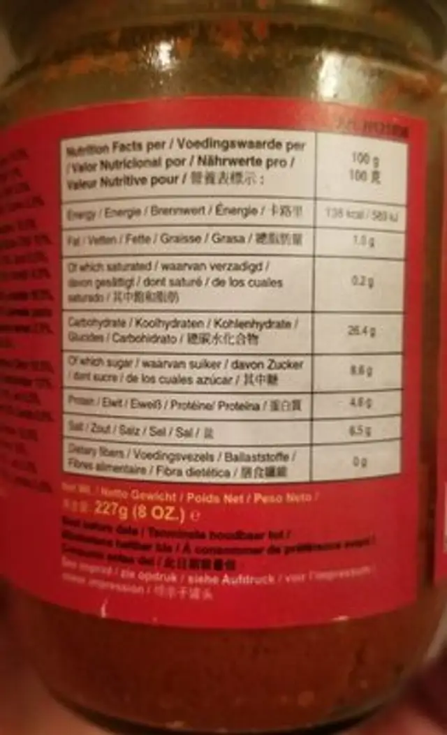 X.O thaï rend curry paste nutrition facts table