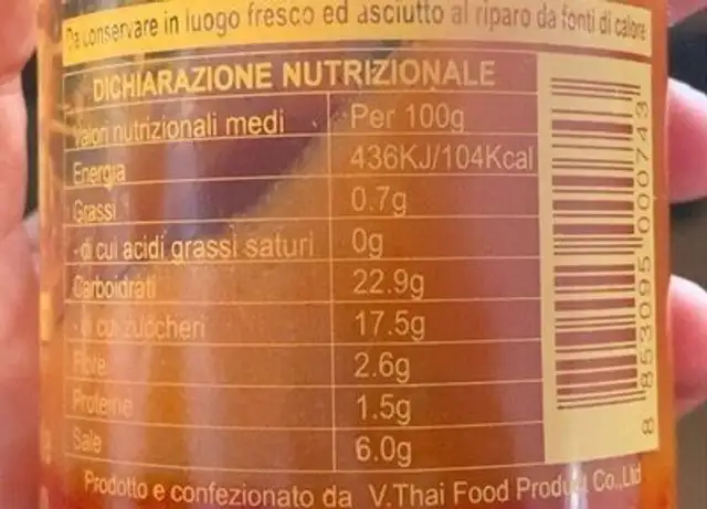 Hot Chili Sauce - Sriracha nutrition facts table