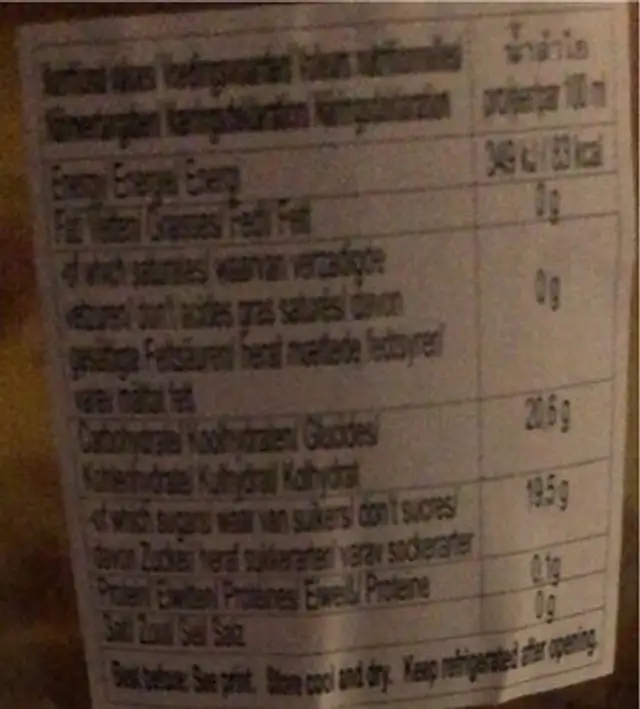 Longan drink nutrition facts table